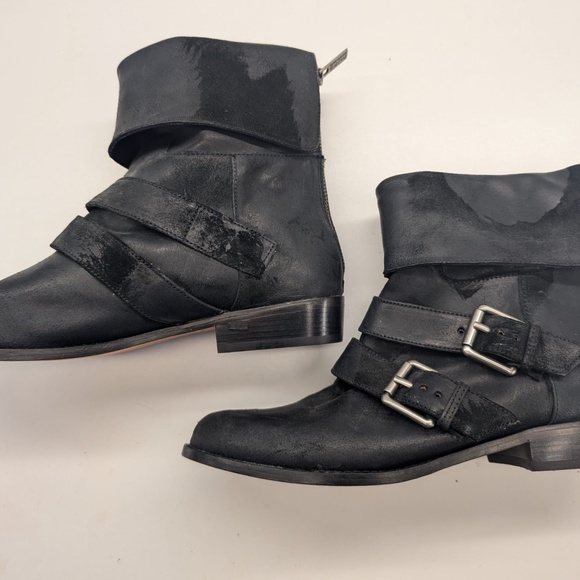 Kors Michael Kors Black Leather Buckle Boots Booties size 10 - Picture 3 of 8